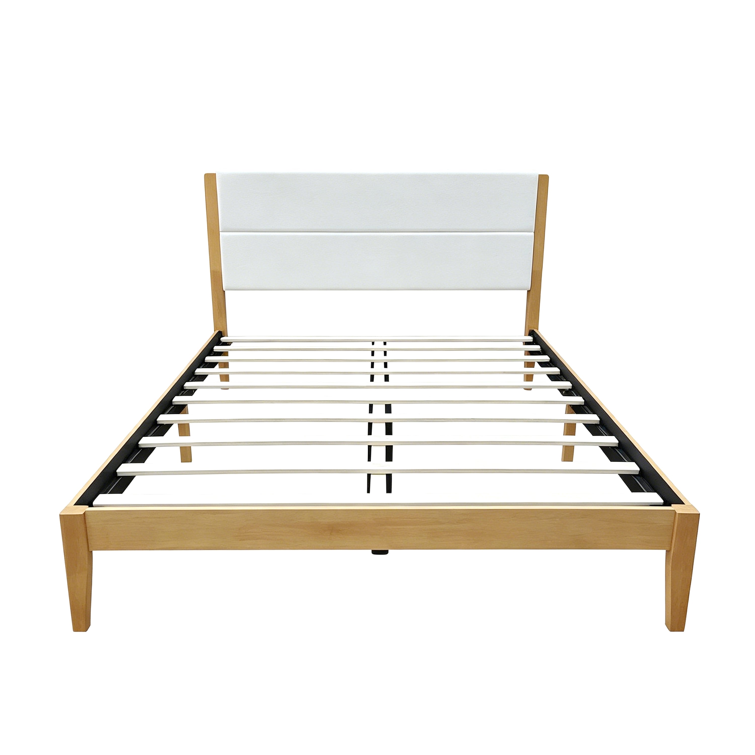 Mid-Century Modern King Platform Bed Frame with Upholstered Headboard, No Box Spring Needed