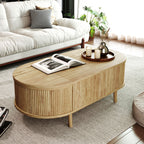 Coffee table with top lifted to reveal hidden storage compartment