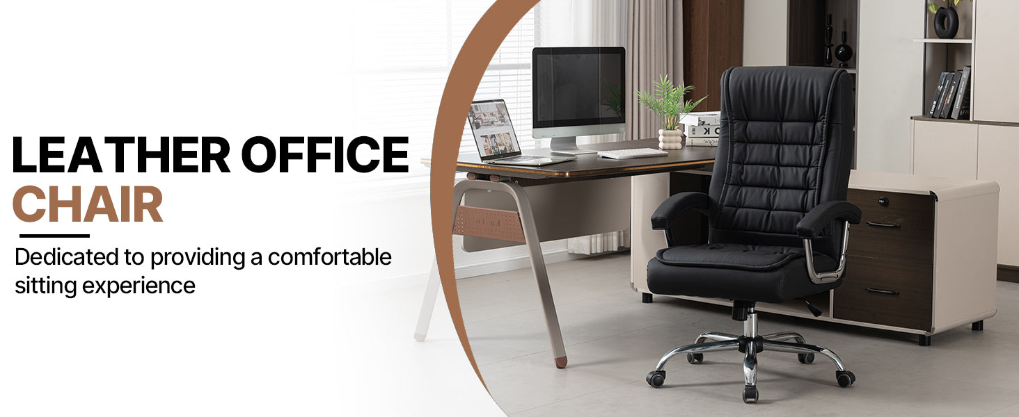 High-Back Executive Office Chair with PU Leather, Spring Seat & Chrome Armrests – Black - product detail image 10