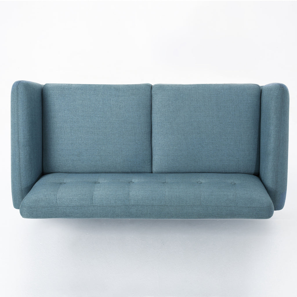 67.25" Blue Fabric Button-Tufted Loveseat with Waffle Stitch & Tapered Wood Legs