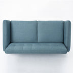 67.25" Blue Fabric Button-Tufted Loveseat with Waffle Stitch & Tapered Wood Legs