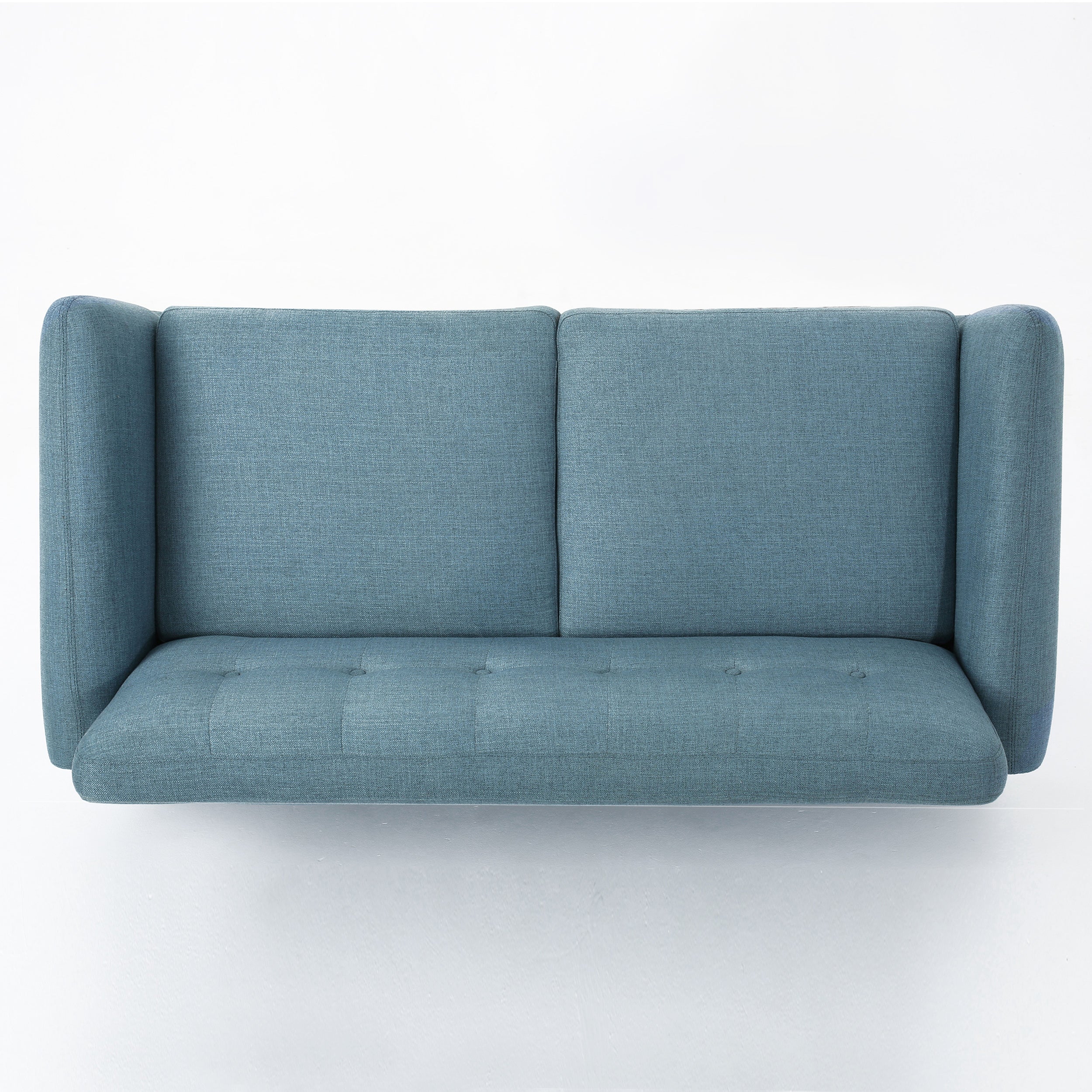 67.25" Blue Fabric Button-Tufted Loveseat with Waffle Stitch & Tapered Wood Legs