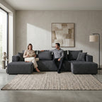 U-Shaped Corduroy Sectional Sofa with Double Chaise – Gray, 132" Deep Seat - product detail image 8