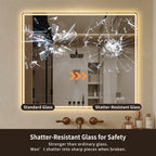 30" x 36" Frameless Front-Lit LED Bathroom Mirror with Anti-Fog & 3 Color Temperatures