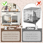 44.5" Wooden Dog Crate End Table with 2 Drawers & Rotating Bowls, White and Black