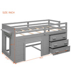 Twin Loft Bed with Storage Drawers, Shelf, and Cabinet – Gray