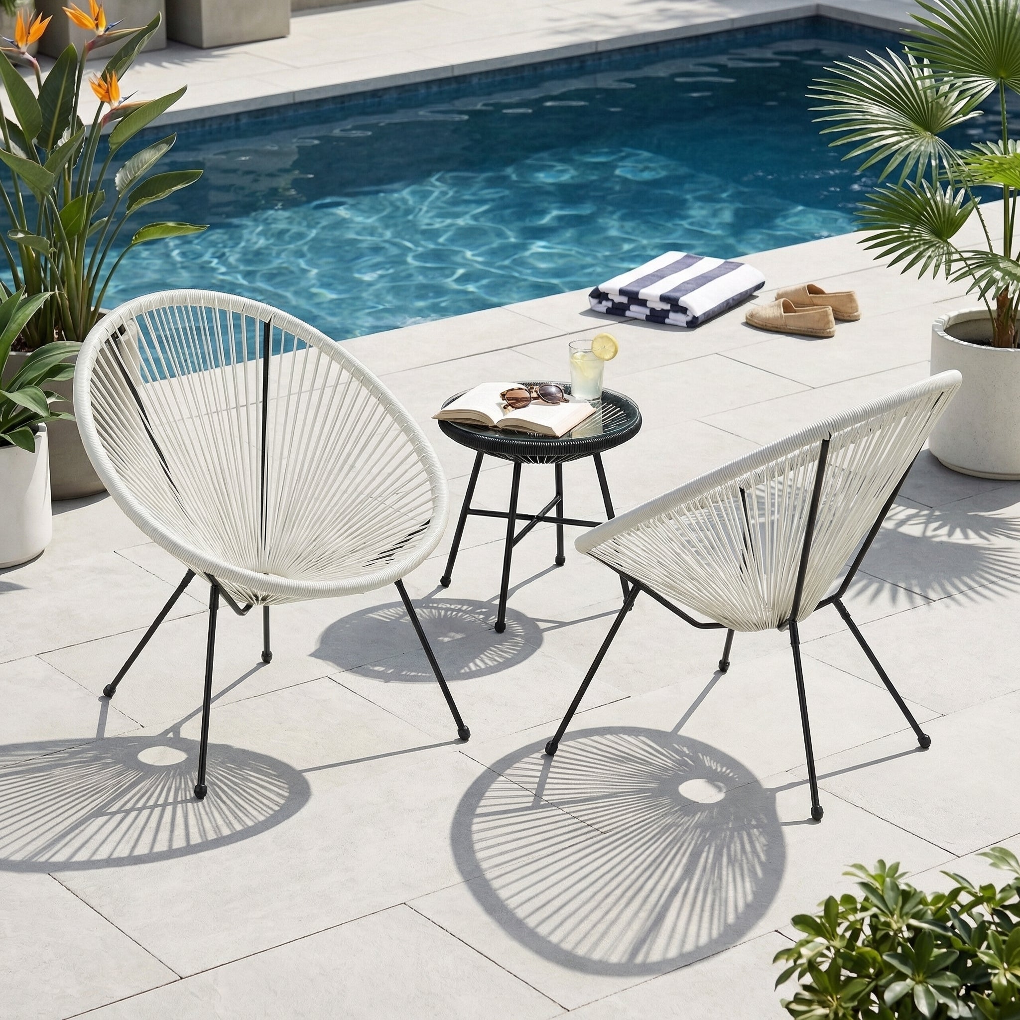 Anson Outdoor Basket Chair Set of 2 – White PE Rattan & Steel Main image