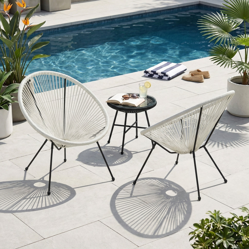 Anson Outdoor Basket Chair Set of 2 – White PE Rattan & Steel