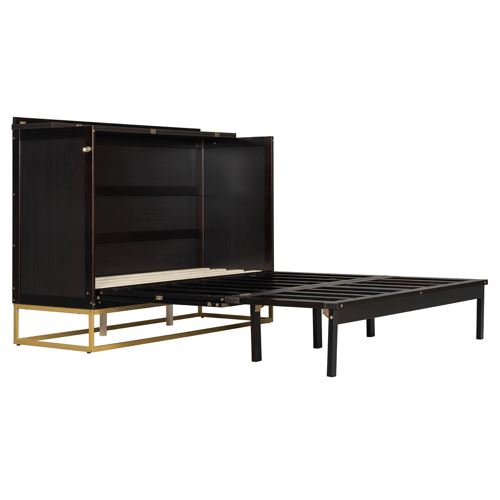 Queen Murphy Bed Cabinet with Espresso Finish, Free-Standing Fold-Out Design