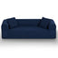 Front view of a blue 3-seat corduroy sofa in a modern living room setting