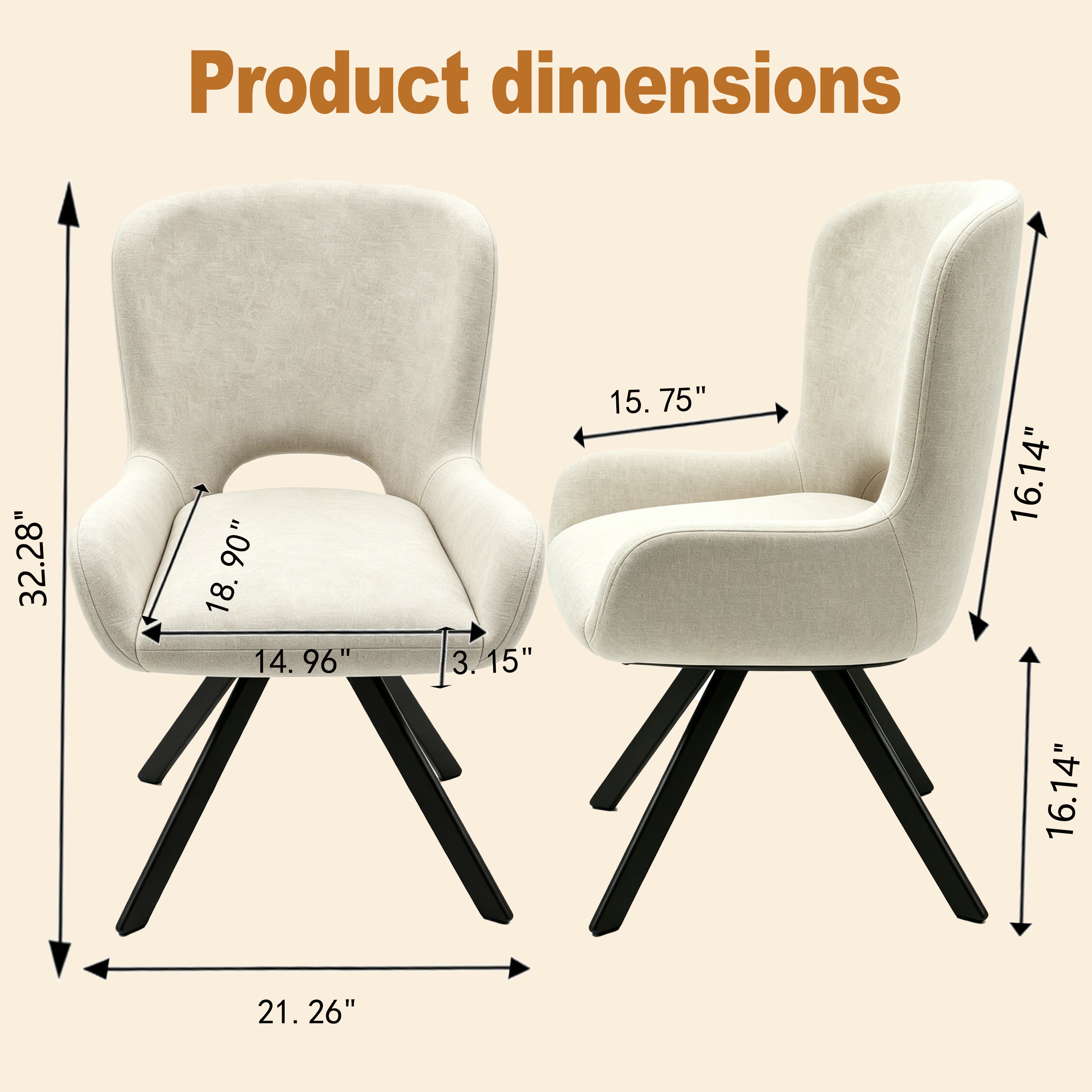 Set of 2 Beige Fabric Dining Chairs with Wood Frame – Modern Soft Cushioned Seating for Kitchen or Living Room