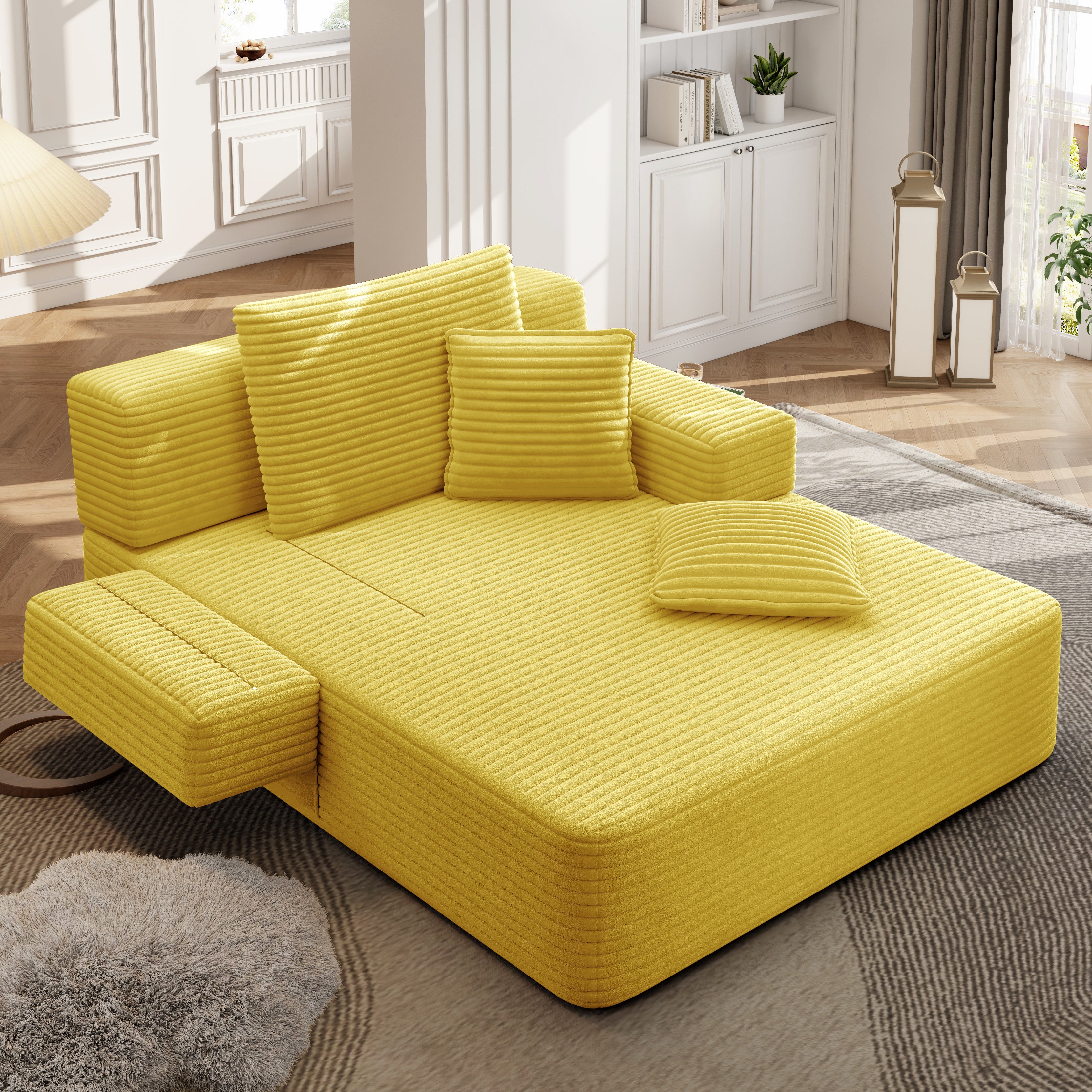 Oversized Plush Corduroy Chaise Lounge Sofa Bed – Yellow - product detail image 7