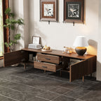 70-inch Modern TV Stand for TVs up to 80 Inches – Dark Brown Wood-Grain with Ample Storage & Solid Pine Legs