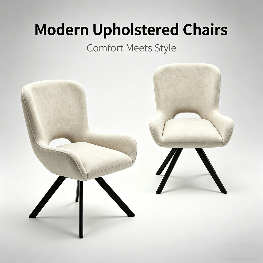 Set of 2 Beige Fabric Dining Chairs with Wood Frame – Modern Soft Cushioned Seating for Kitchen or Living Room