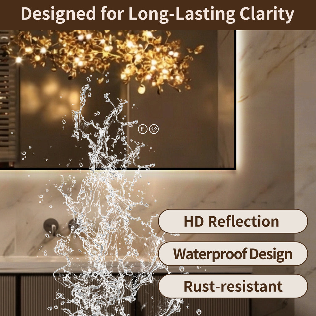 30" x 36" LED Bathroom Mirror with Anti-Fog, Dimmable Light & 3 Color Temperatures