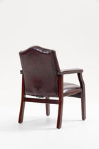 Burgundy Leather Guest Chair with Padded Seat & Arms – Ergonomic Mid-Back Office Chair - product detail image 9