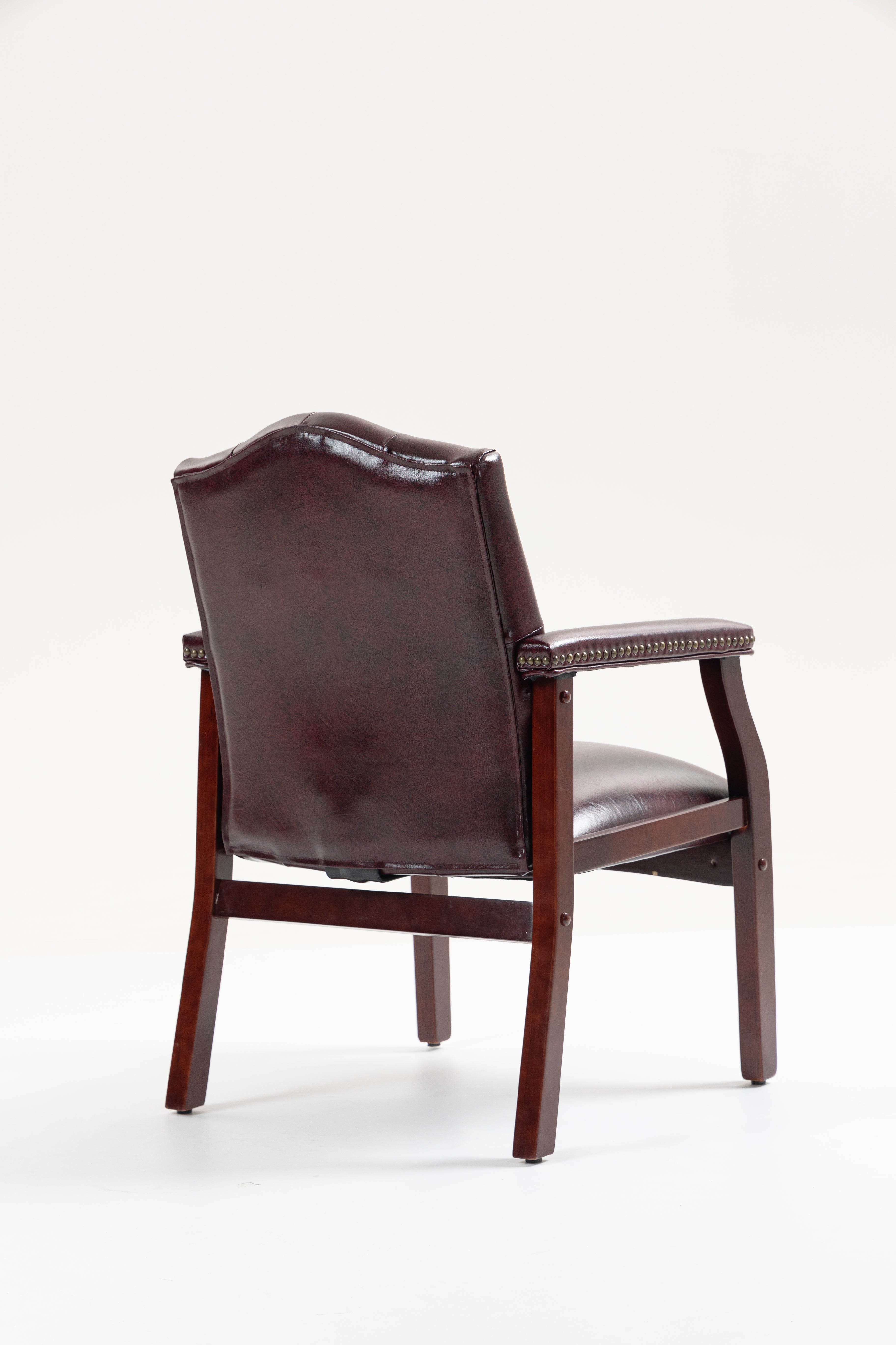 Burgundy Leather Guest Chair with Padded Seat & Arms – Ergonomic Mid-Back Office Chair - product detail image 9