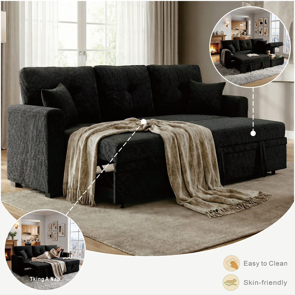 Open storage compartment under chaise section