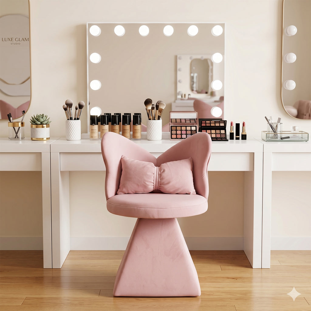 Pink Butterfly Back Swivel Vanity Chair with Triangular Base