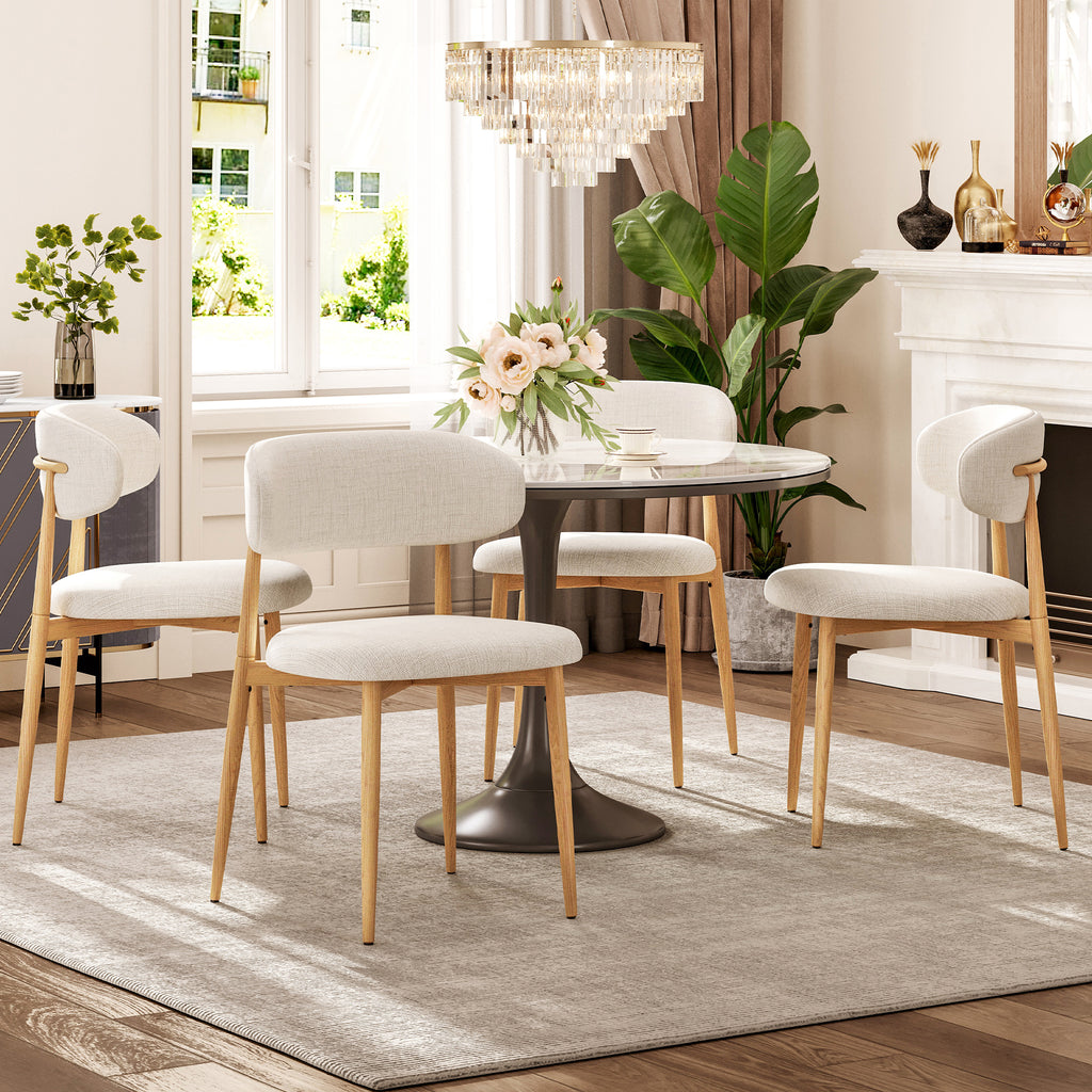 Set of 2 Modern Metal Dining Chairs with Beige Upholstered Seat