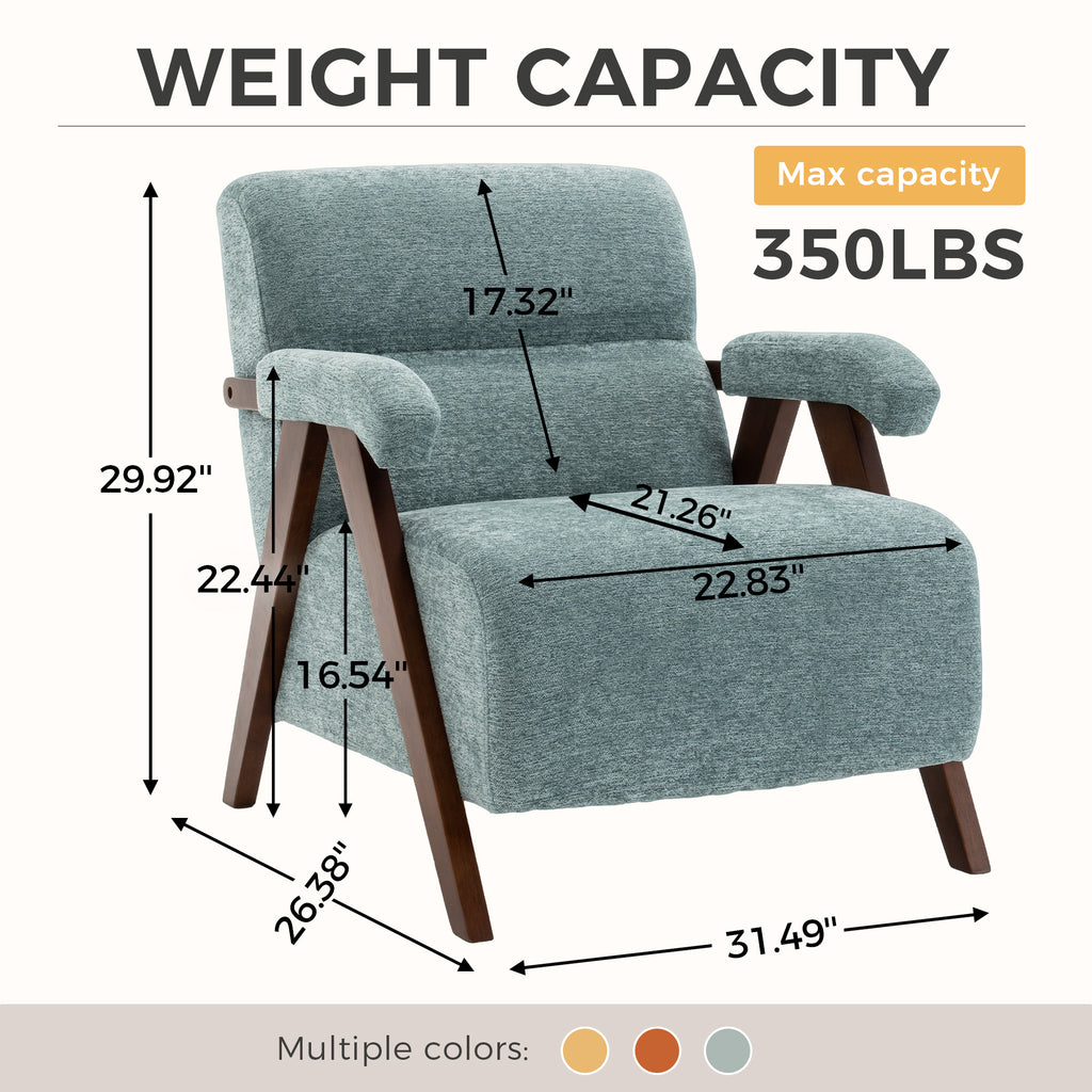 Mid-Century Modern Green Accent Chair with Solid Wood Frame & Tufted Cushion - product detail image 9