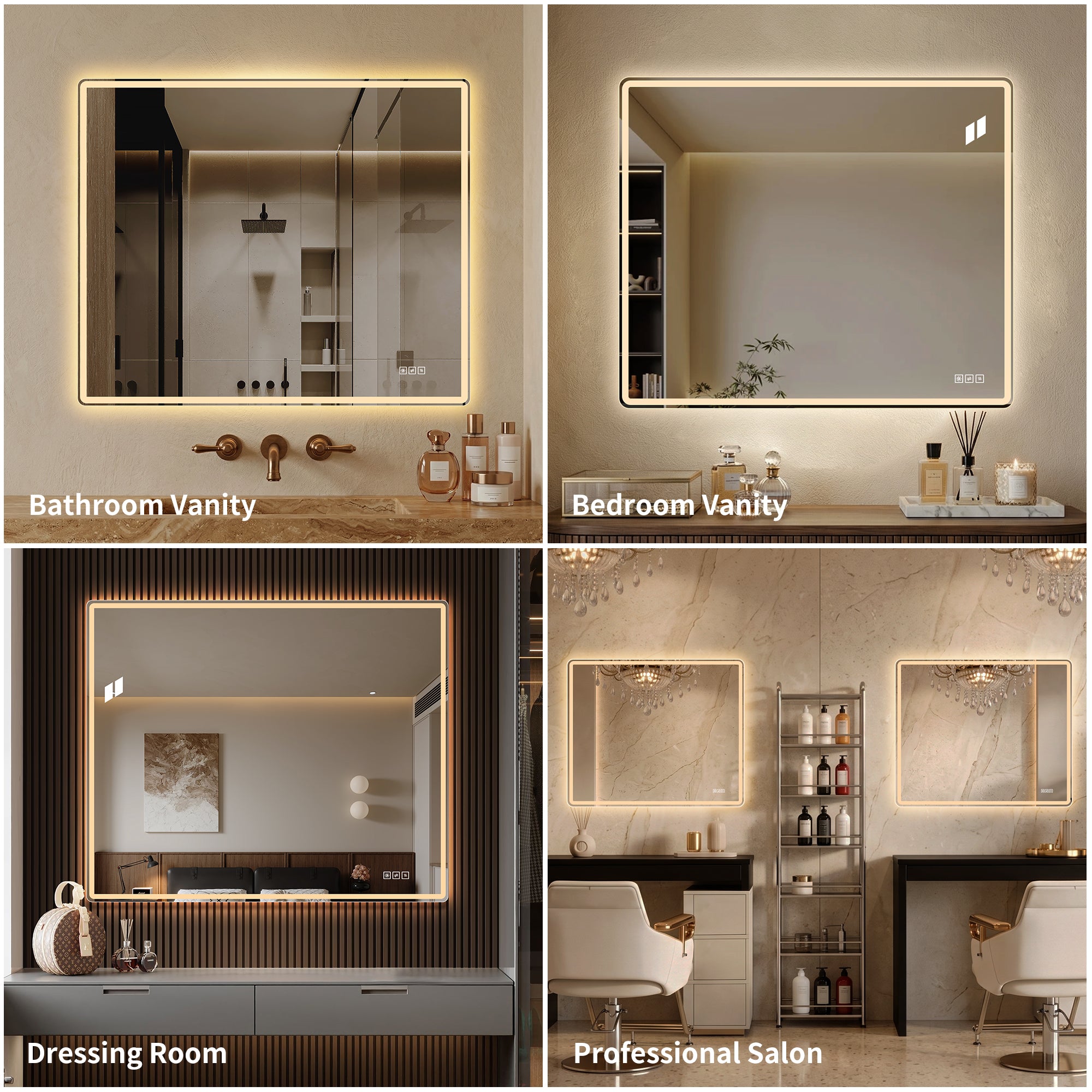 30" x 36" Frameless Front-Lit LED Bathroom Mirror with Anti-Fog & 3 Color Temperatures