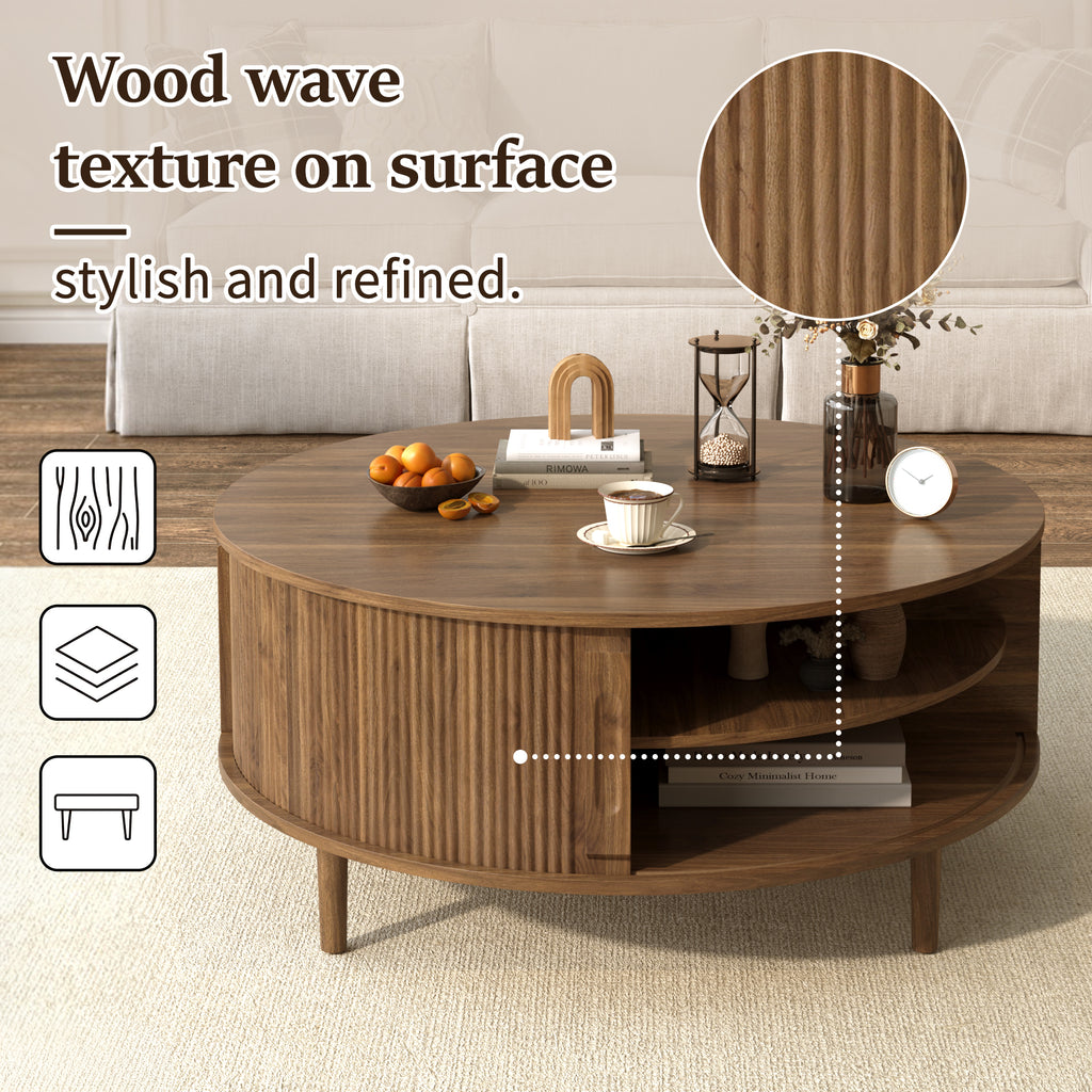 Minimalist Round Lift-Top Coffee Table with Hidden Storage & Pine Legs - product detail image 8