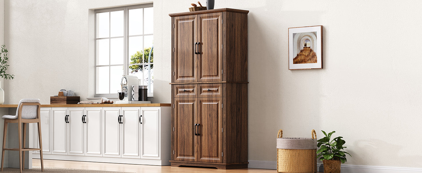 71" Farmhouse Pantry Cabinet with 3 Pull-Out Organizers, 4 Doors & 2 Drawers - product detail image 10