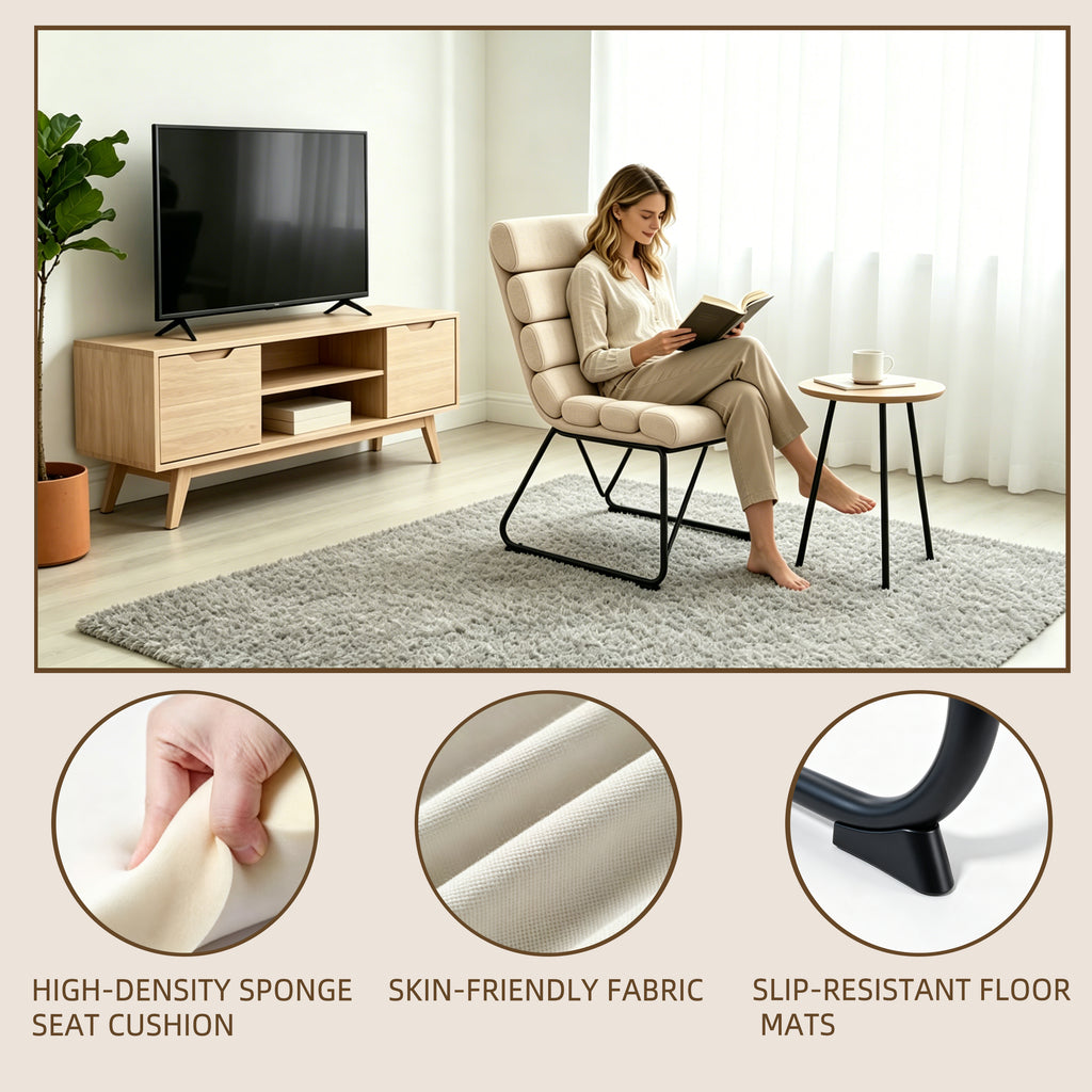 Beige 2-Piece Dining Chair Set with Memory Foam Cushions & Metal Frame