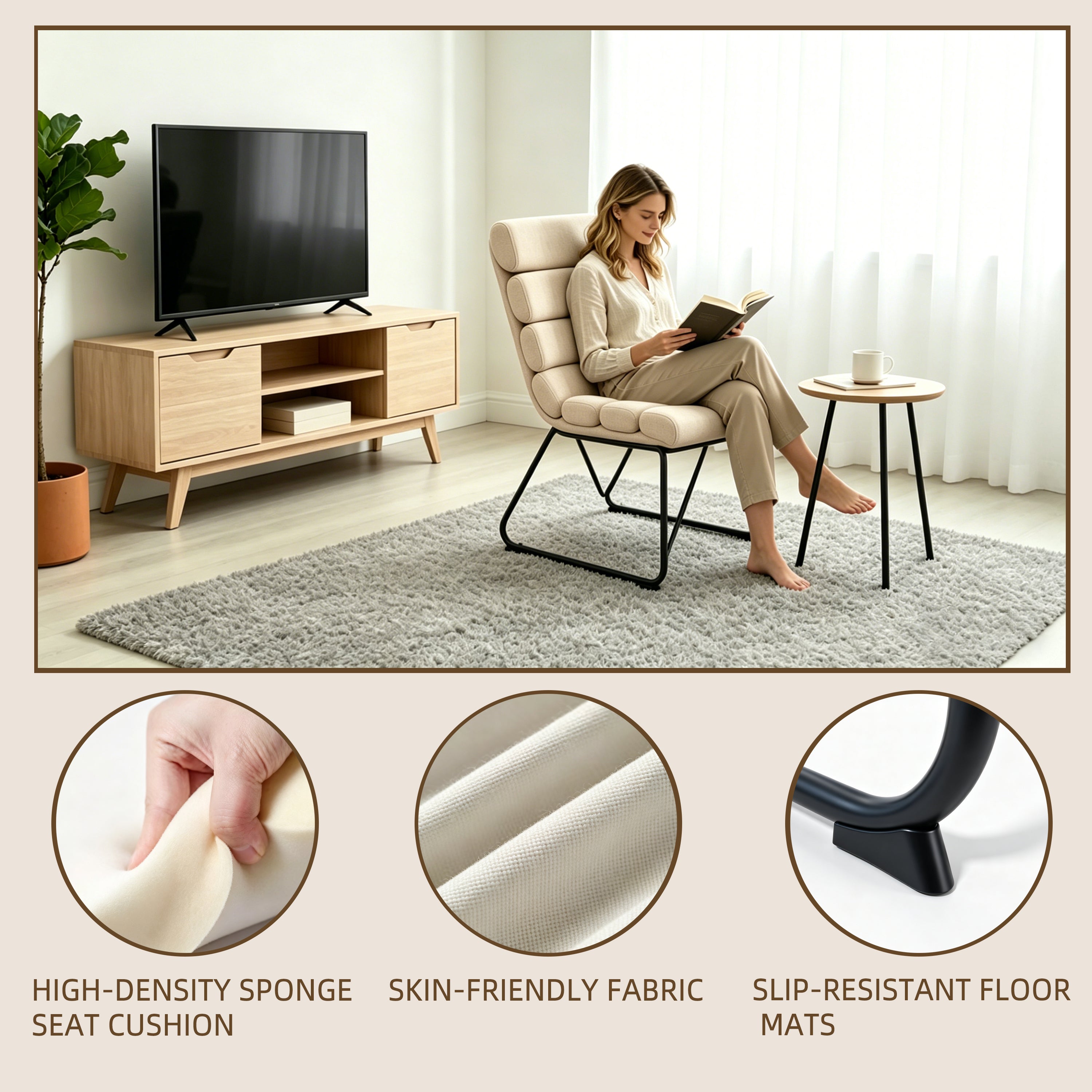 Beige 2-Piece Dining Chair Set with Memory Foam Cushions & Metal Frame