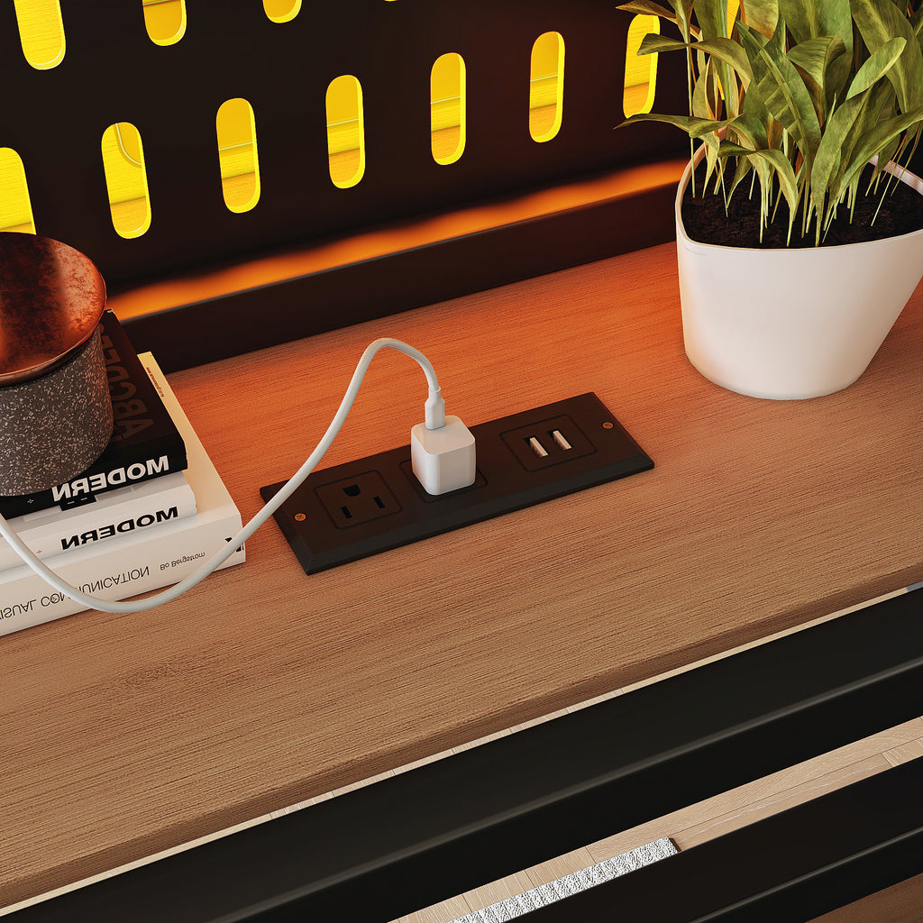 Twin XL Metal Loft Bed with Storage Shelves, Pegboard, USB Ports & LED Lights - product detail image 6