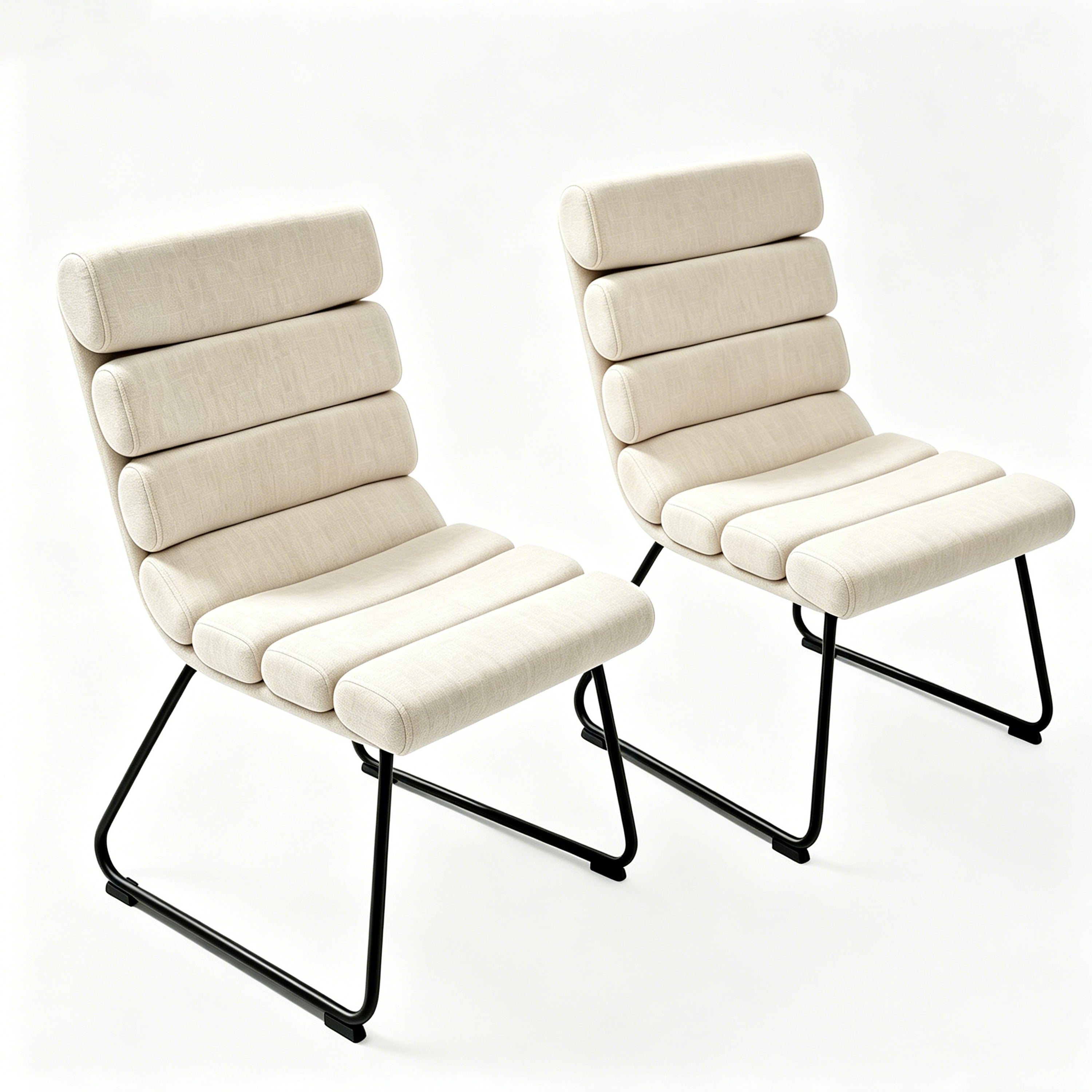 Beige 2-Piece Dining Chair Set with Memory Foam Cushions & Metal Frame