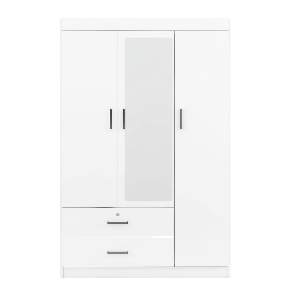 3-Door White Mirror Wardrobe with Shelves - product detail image 9