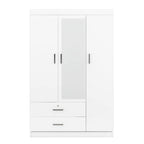 3-Door White Mirror Wardrobe with Shelves - product detail image 9