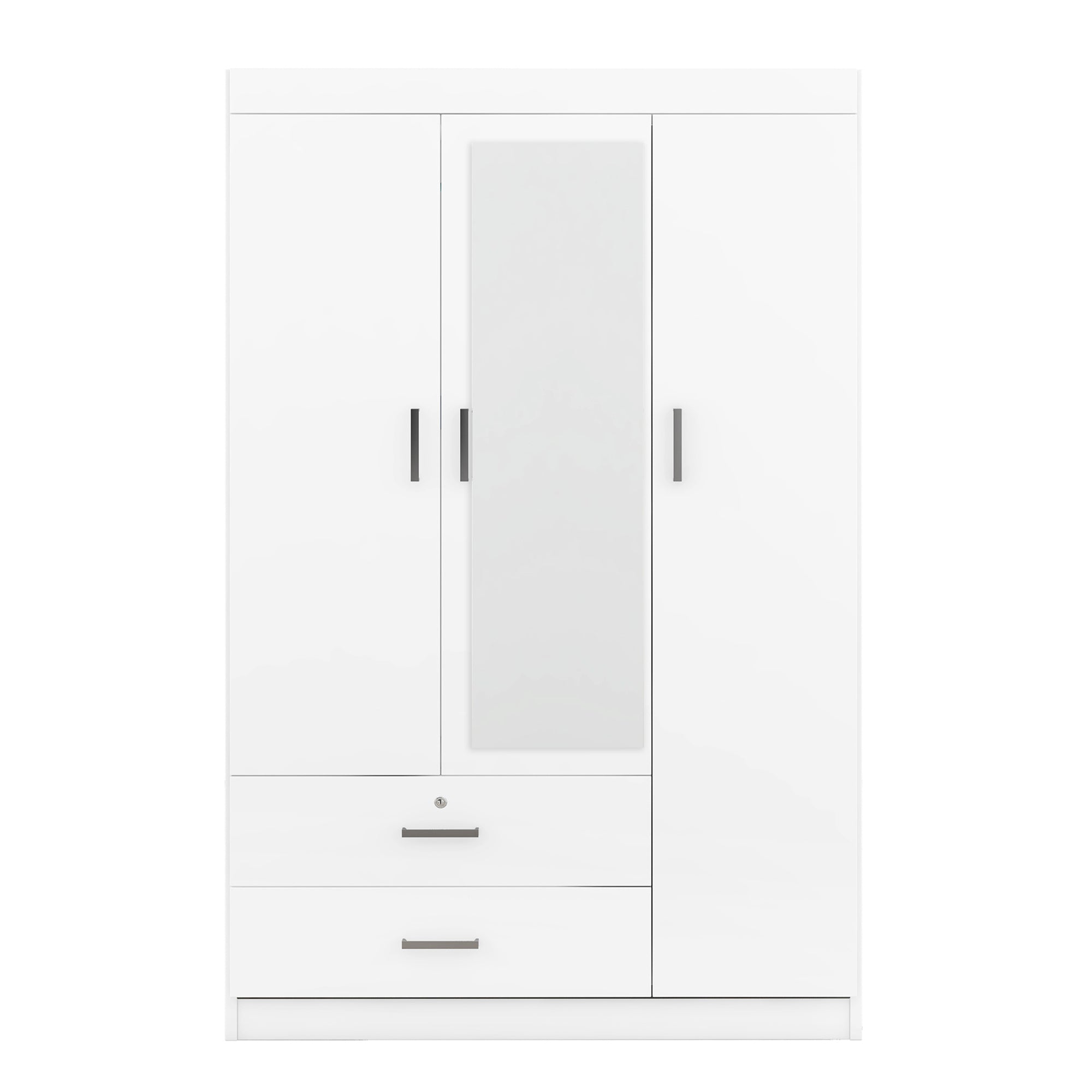 3-Door White Mirror Wardrobe with Shelves - product detail image 9