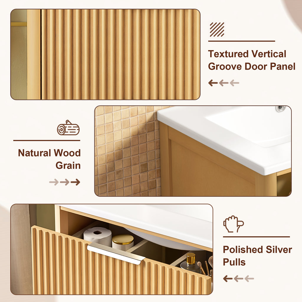 24-inch Modern Bathroom Vanity with Ceramic Sink and Wood Cabinet