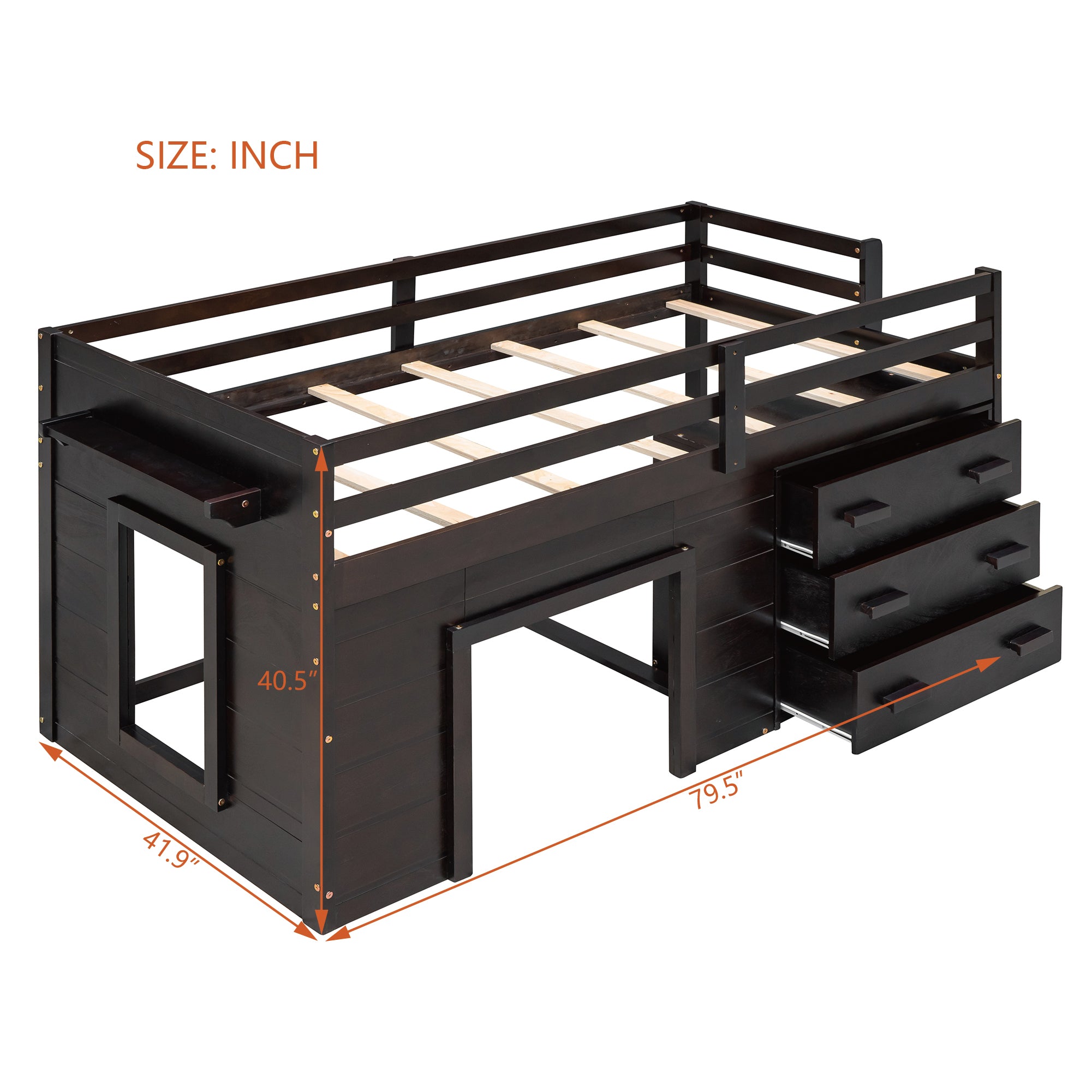 Twin Loft Bed with Storage Drawers and Built-in Ladder – Espresso Finish