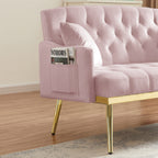 Pink Velvet 2-Seat Small Sofa with Gold Metal Legs