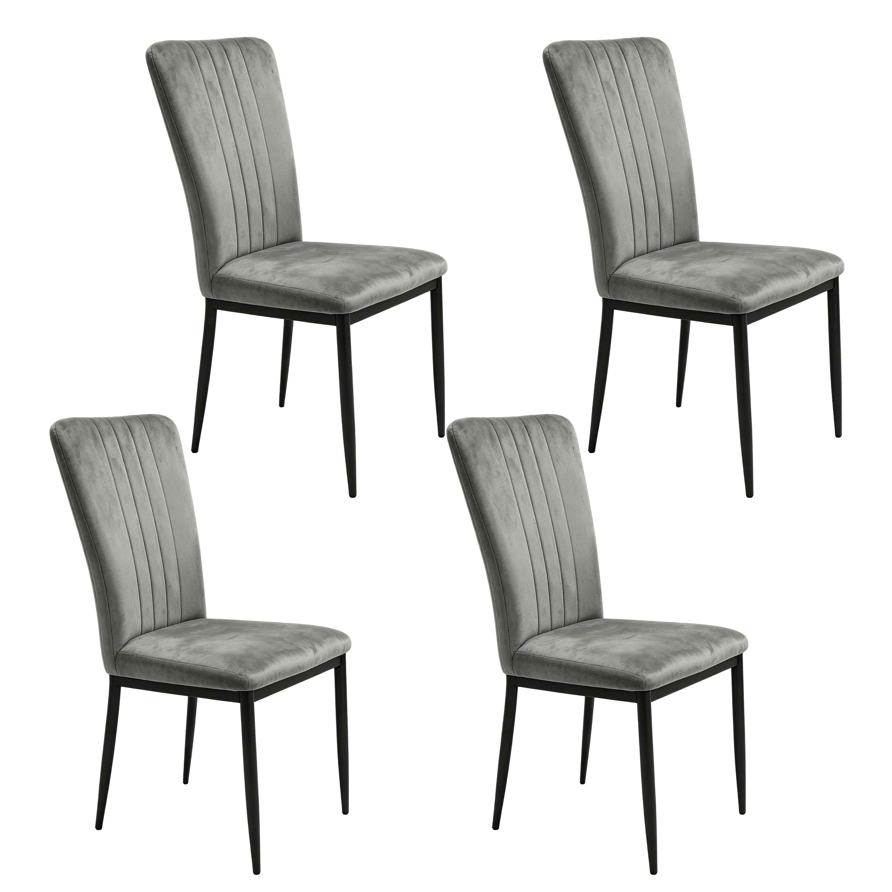 Set of 4 Modern Dark Gray Velvet Dining Chairs with Metal Legs & Adjustable Feet Main image