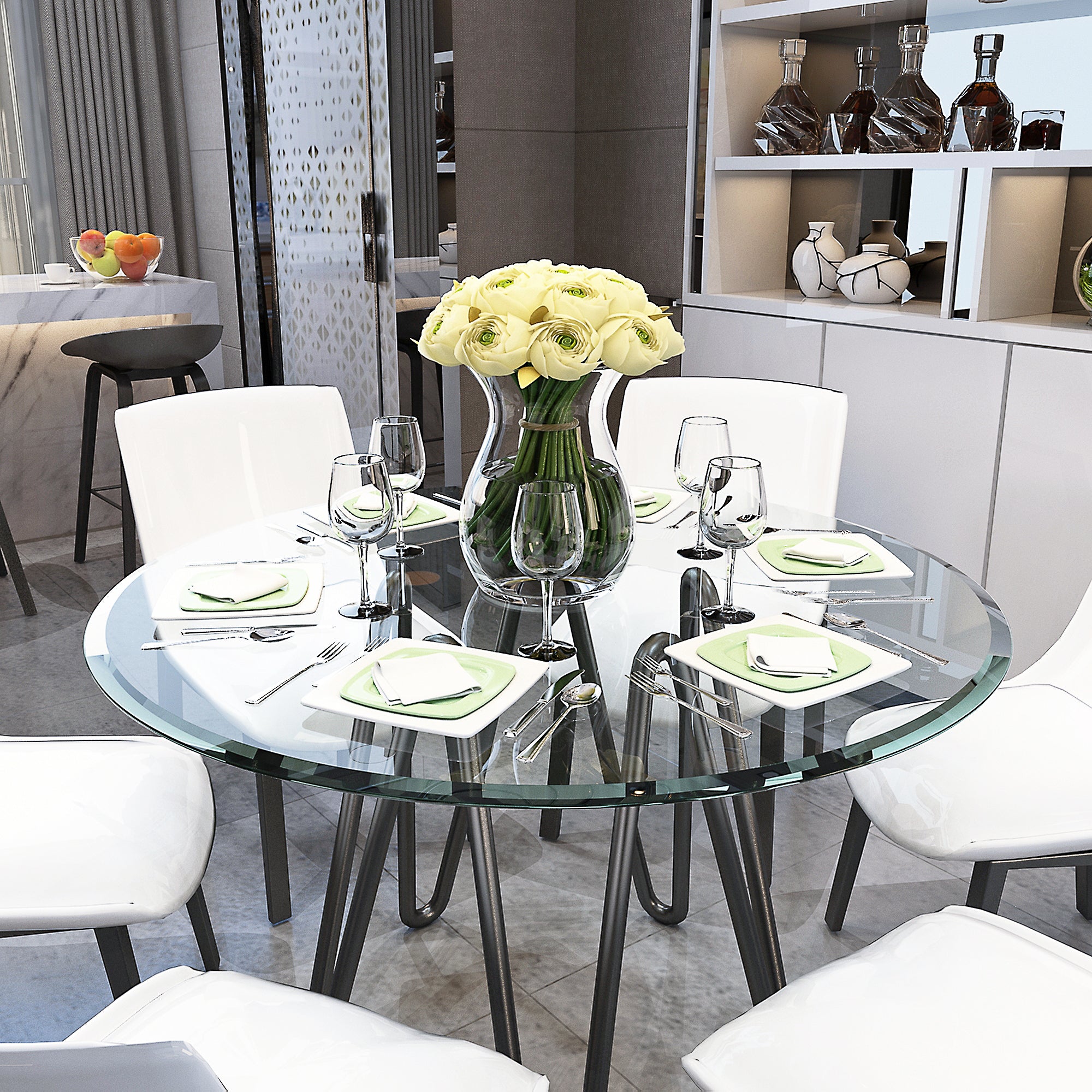 38.6-inch Round Tempered Glass Table Top – 0.4-inch Thick with Beveled Polished Edge Main image