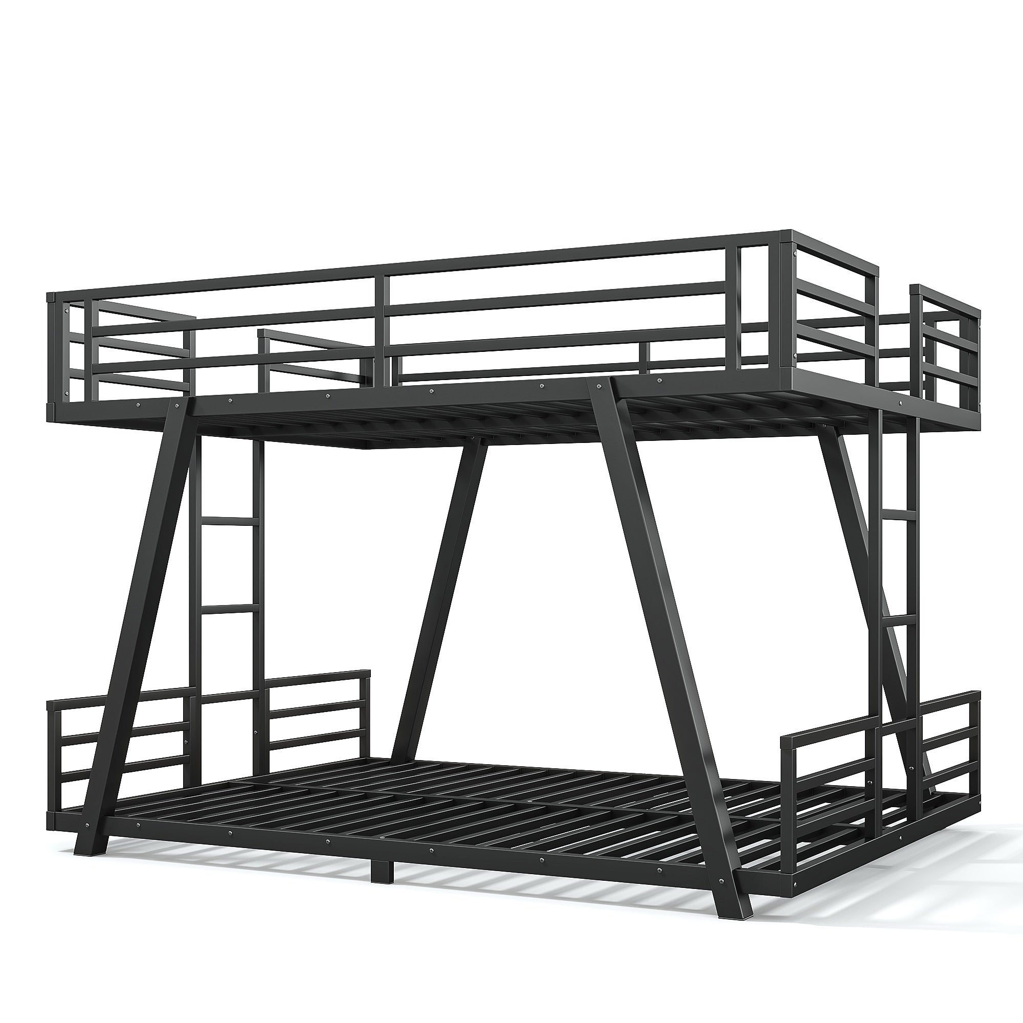 Queen over Queen Metal Bunk Bed with Dual Side Ladders and Low Profile Design – Black
