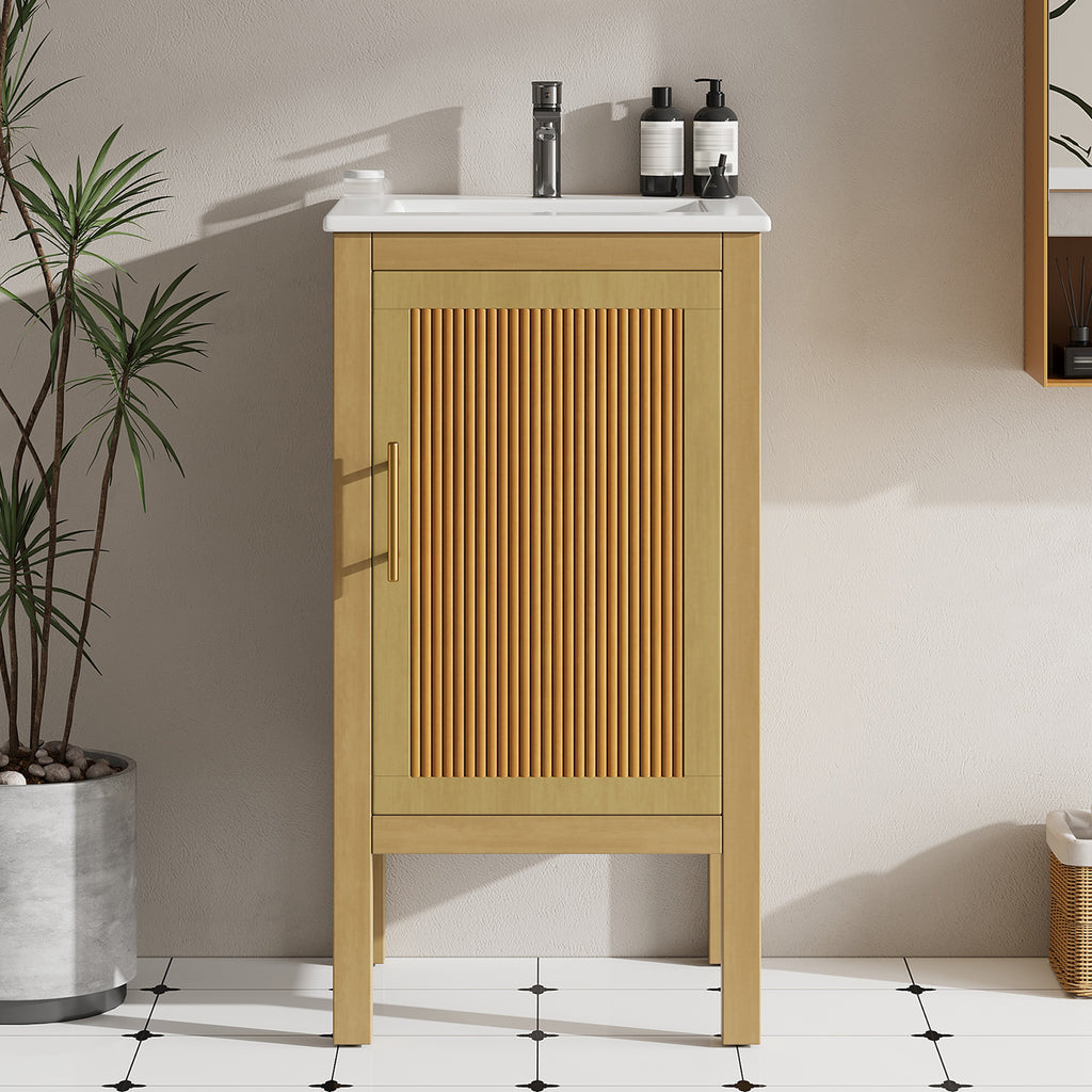 18" Modern Bathroom Vanity with Ceramic Sink, Adjustable Shelf & Soft-Closing Hinges