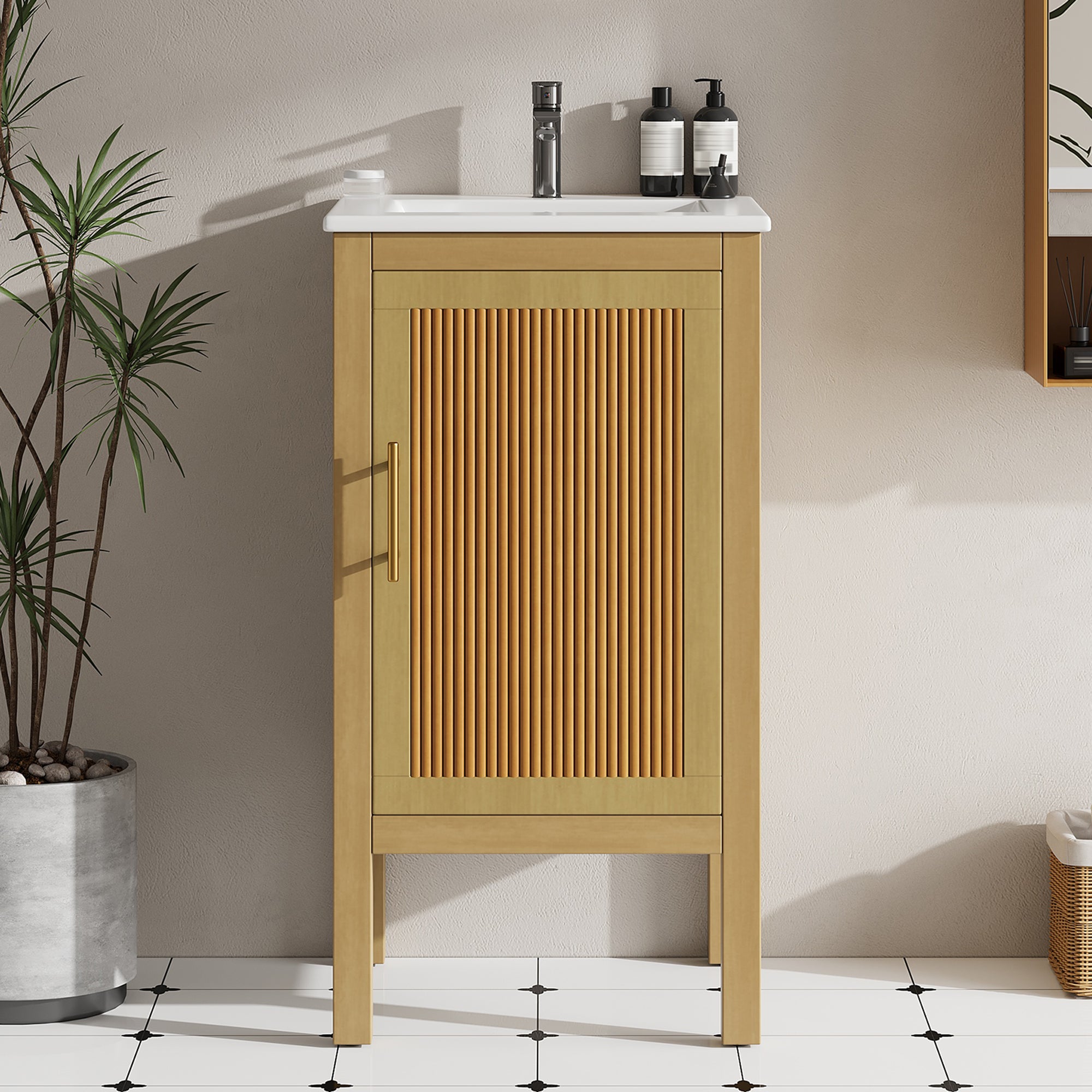 18" Modern Bathroom Vanity with Ceramic Sink, Adjustable Shelf & Soft-Closing Hinges