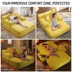 Oversized Plush Corduroy Chaise Lounge Sofa Bed – Yellow - product detail image 9