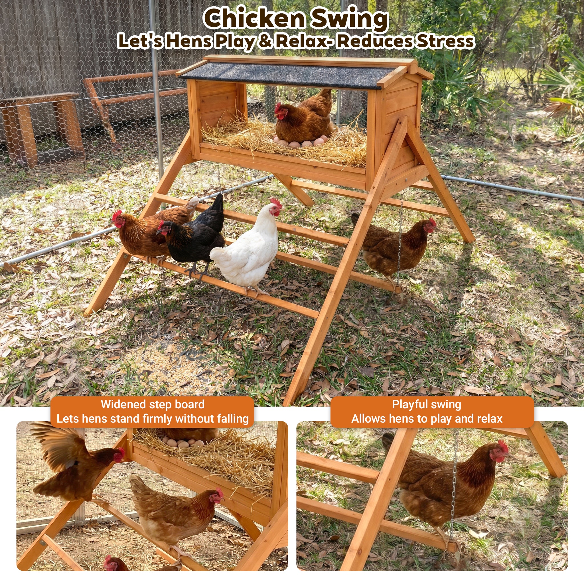 Chicken Nesting Box with Asphalt Roof & Built-in Perch – Solid Wood Coop Accessory