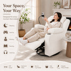 Electric Power Recliner Chair with Heat & Massage, 270° Swivel Rocker in Beige Corduroy