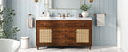 60" Modern Bathroom Vanity with SMC Sink, Soft-Close Drawers & Rattan Doors
