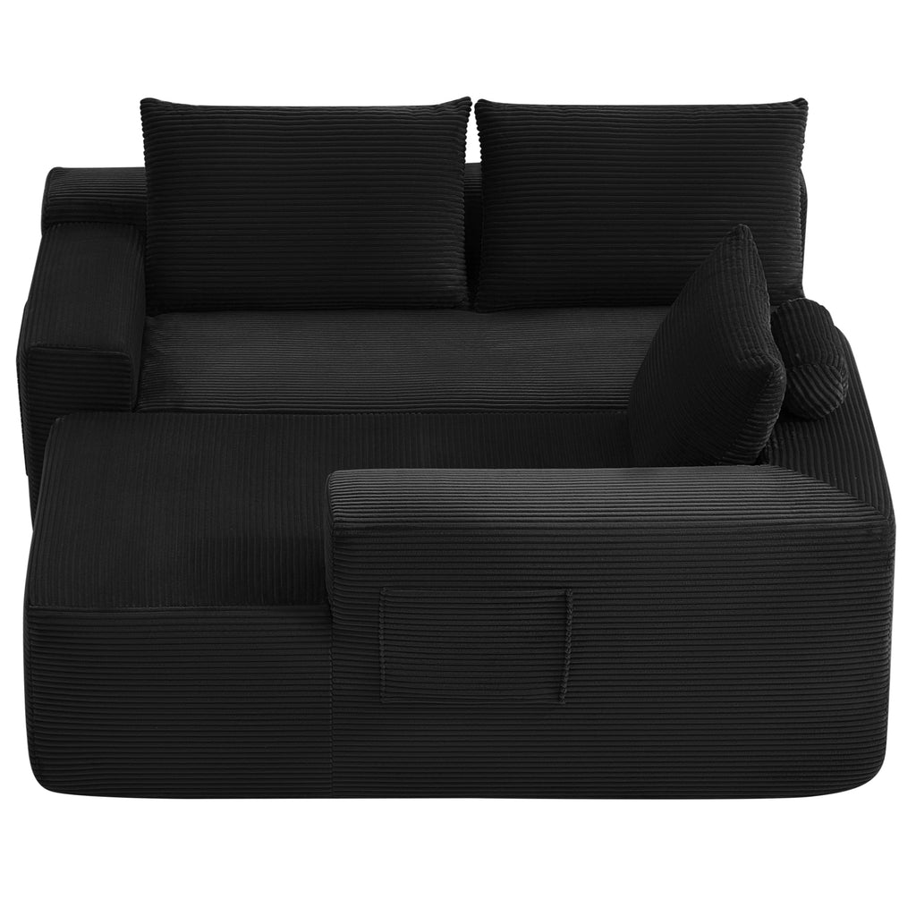 104" Black Corduroy Cloud Sectional Sofa with L-Shaped Chaise & Side Pockets - product detail image 5