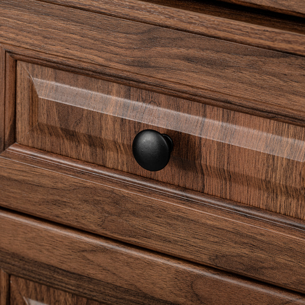Close-up of one of the three pull-out cabinet organizers extended