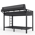 Twin XL Metal Bunk Bed with Storage Shelves, Pegboard, USB Ports & LED Lights – Black - product detail image 8